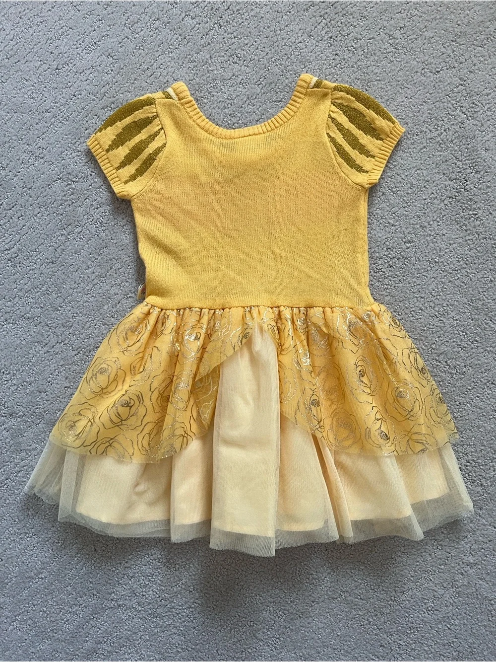 Disney Yellow Princess Belle Costume Sweater Dress with Pink Rose Detail - Picture 2 of 3